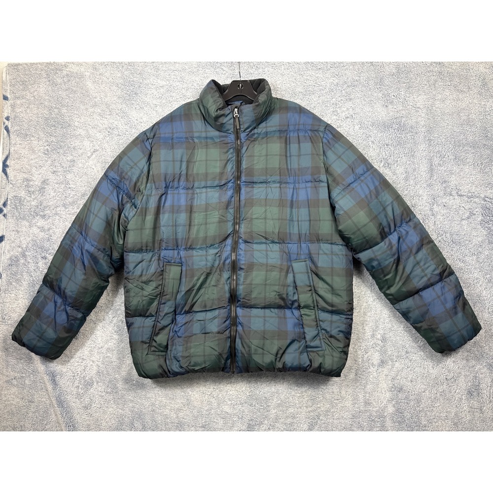 H&M LOGG NWT Mens XL Blue Green Plaid Puffer Jacket Full Zip Quilted 0703296-8